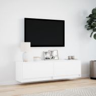 Стенен ТВ шкаф с LED осветление, бял, 140x31x38 см
