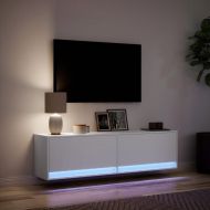 Стенен ТВ шкаф с LED осветление, бял, 140x31x38 см