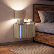 Нощно шкафче за стена с LED осветление, дъб сонома