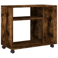 Странична маса с колела опушен дъб 70x35x60 см инженерно дърво