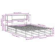 Легло с етажерка за книги, без матрак, 140x190 см, дърво масив