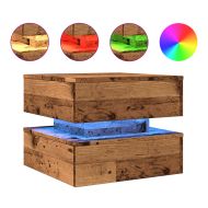 Маса за кафе с LED осветление, старо дърво, 50x50x40 см