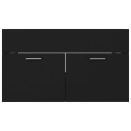 Шкаф за баня с вградена мивка, черен, инженерно дърво