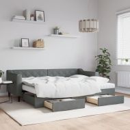 Канапе с изтеглящо легло и чекмеджета тъмносиво 80x200 см плат