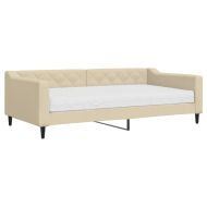 Канапе с матрак, кремаво, 100x200 см, плат