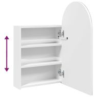 Огледален шкаф за баня с LED светлина дъговиден бял 42x13x70 см