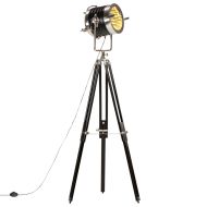 Наземна лампа на статив, черна, мангово дърво масив, 171 см