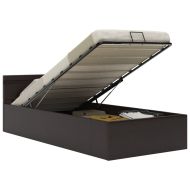 Легло с повдигащ механизъм и LED сиво еко кожа 90x200 cм