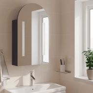 Огледален шкаф за баня с LED светлина дъговиден сив 42x13x70 см