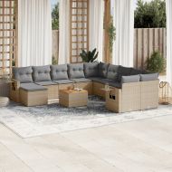 Градински диван с възглавници 12 части бежов микс полиратан
