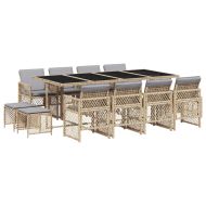 Градински комплект с възглавници, 13 части, бежов полиратан