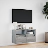 Стенен ТВ шкаф с LED осветление, сив сонома, 80x31x45 см