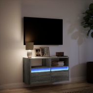 Стенен ТВ шкаф с LED осветление, сив сонома, 80x31x45 см