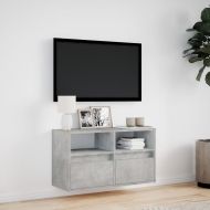 Стенен ТВ шкаф с LED осветление, бетонно сив, 80x31x45 см