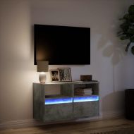 Стенен ТВ шкаф с LED осветление, бетонно сив, 80x31x45 см