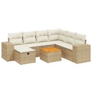 Градински диван с възглавници, 8 части, бежов полиратан