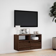 Стенен ТВ шкаф с LED осветление, кафяв дъб, 80x31x45 см