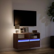 Стенен ТВ шкаф с LED осветление, кафяв дъб, 80x31x45 см