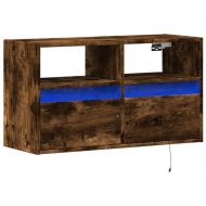 Стенен ТВ шкаф с LED осветление, опушен дъб, 80x31x45 см