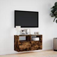 Стенен ТВ шкаф с LED осветление, опушен дъб, 80x31x45 см