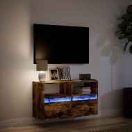 Стенен ТВ шкаф с LED осветление, опушен дъб, 80x31x45 см