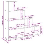 Разделител за стая / библиотека, бял, 4 нива, 131,5x29x131,5 см