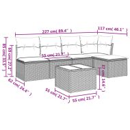 Градински диван с възглавници, 6 части, бежов полиратан