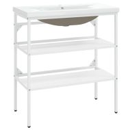 Рамка за мивка за баня с вграден умивалник, бяла, желязна