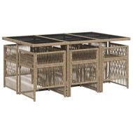 Градински комплект с възглавници 7 части бежов микс полиратан