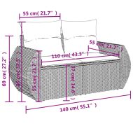 Градински диван с възглавници, 7 части, бежов полиратан