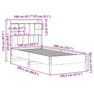 Легло с етажерка за книги, без матрак, 100x200 см, бор масив