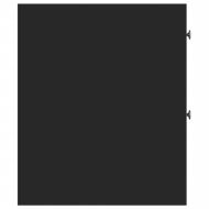 Тесен скрин за баня с колелца, черен, инженерно дърво