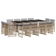 Градински комплект с възглавници, 13части, бежов микс полиратан