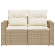 Градински диван с възглавници 2-местен бежов полиратан