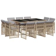 Градински комплект с възглавници, 11части, бежов микс полиратан