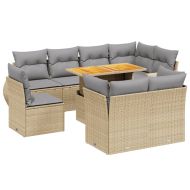 Градински комплект диван с възглавници 9 части бежов полиратан