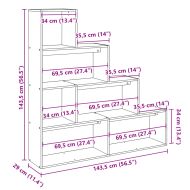 Разделител за стая / библиотека, бял, 4 нива, 143,5x29x143,5 см