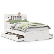 Легло с етажерка за книги, без матрак, 135x190 см, бор масив