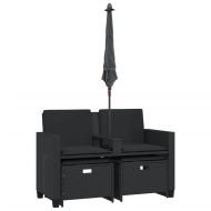 2-местен градински диван с чадър и табуретки черен полиратан