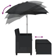 2-местен градински диван с чадър и табуретки черен полиратан