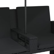 2-местен градински диван с чадър и табуретки черен полиратан