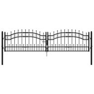Оградна порта Kampen с връх, черна, 302x78 см, стомана