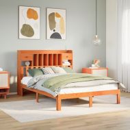 Легло с етажерка за книги, без матрак, 140x200 см, бор масив