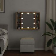 Огледален шкаф с LED, дъб артизан, 76x15x55 см, инженерно дърво
