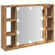 Огледален шкаф с LED, дъб артизан, 76x15x55 см, инженерно дърво