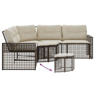 Градински диван с възглавници и табуретка ъглов кафяв полиратан