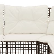 Градински диван с възглавници и табуретка ъглов кафяв полиратан