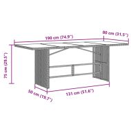 Градинска маса със стъклен плот кафява 190x80x75 см полиратан