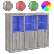 Сайдборди с LED осветление, 3 бр, сив сонома, инженерно дърво