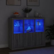 Сайдборди с LED осветление, 3 бр, сив сонома, инженерно дърво